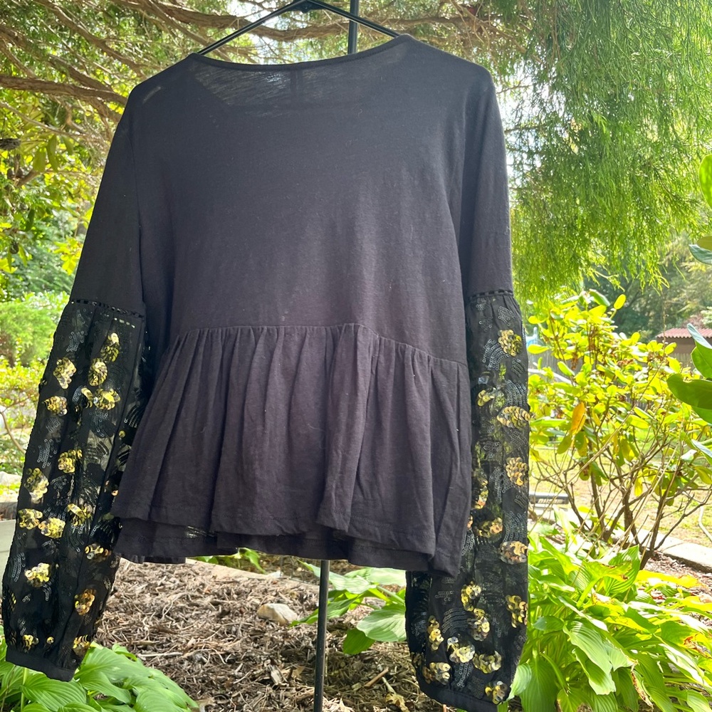 NWT Anthropologie Neale Sequined Puffed Sleeve Blouse - Picture 2 of 9
